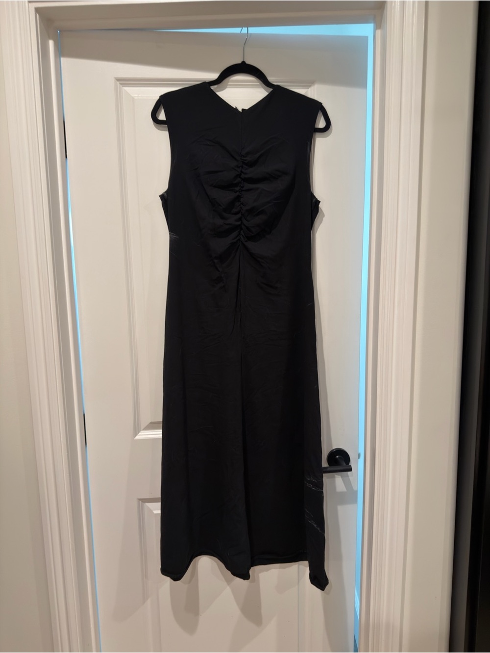 COS Black Sleeveless Midi Dress with Front Shirring Detail